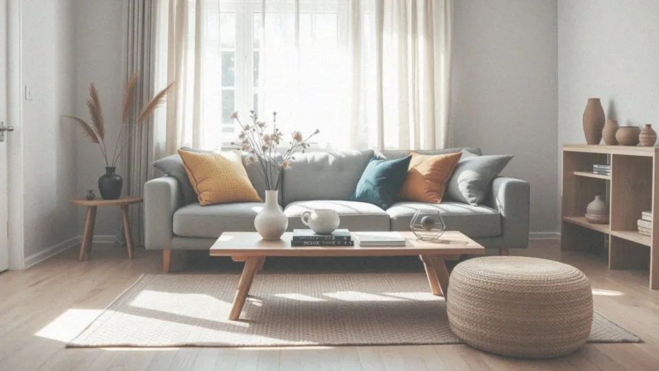 Jakie dekoracje warto dodać do szarego salonu z drewnem?